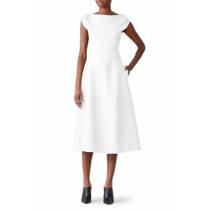 Theory Double Stretch Cotton Boatneck Tulip Dress White - Size: 2